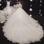 Illusion Champagne Bridal Wedding Dresses 2020 Ball Gown High Neck Short Sleeve Backless Beading Glitter Tulle Cathedral Train Ruffle