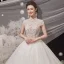Illusion Champagne Bridal Wedding Dresses 2020 Ball Gown High Neck Short Sleeve Backless Beading Glitter Tulle Cathedral Train Ruffle