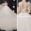 Illusion Champagne Bridal Wedding Dresses 2020 Ball Gown High Neck Short Sleeve Backless Beading Glitter Tulle Cathedral Train Ruffle