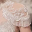 Luxury / Gorgeous Champagne See-through Bridal Wedding Dresses 2020 Ball Gown High Neck Short Sleeve Appliques Lace Beading Tassel Glitter Tulle Cathedral Train