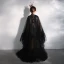Chinese style Black Birthday Flower Girl Dresses 2020 A-Line / Princess High Neck Cap Sleeves Glitter Tulle Detachable Court Train