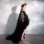 Chinese style Black Birthday Flower Girl Dresses 2020 A-Line / Princess High Neck Cap Sleeves Glitter Tulle Detachable Court Train