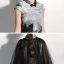 Chinese style Black Birthday Flower Girl Dresses 2020 A-Line / Princess High Neck Cap Sleeves Glitter Tulle Detachable Court Train