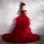 High Low Red Birthday Flower Girl Dresses 2020 Ball Gown Off-The-Shoulder Short Sleeve Backless Appliques Flower Beading Asymmetrical Court Train Cascading Ruffles