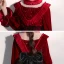 Vintage / Retro Burgundy Velour See-through Birthday Flower Girl Dresses 2020 Ball Gown High Neck Puffy Long Sleeve Sequins Bow Glitter Tulle Tea-length Ruffle