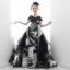 Fancy Black Gold Birthday Wedding Party Dresses 2020 Ball Gown Scoop Neck Short Sleeve Printing Split Front Floor-Length / Long Ruffle