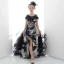 Fancy Black Gold Birthday Wedding Party Dresses 2020 Ball Gown Scoop Neck Short Sleeve Printing Split Front Floor-Length / Long Ruffle
