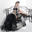 Fancy Black Gold Birthday Wedding Party Dresses 2020 Ball Gown Scoop Neck Short Sleeve Printing Split Front Floor-Length / Long Ruffle