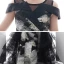 Fancy Black Gold Birthday Wedding Party Dresses 2020 Ball Gown Scoop Neck Short Sleeve Printing Split Front Floor-Length / Long Ruffle