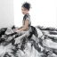 High Low Black Gold Birthday Flower Girl Dresses 2020 Ball Gown High Neck Cap Sleeves Sash Printing Tulle Asymmetrical Ruffle