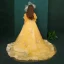 Schöne Gelb Geburtstag Blumenmädchenkleider Mit Schal 2020 Ballkleid Rundhalsausschnitt Ärmellos Rückenfreies Applikationen Spitze Pailletten Strass Sweep / Pinsel Zug Rüschen