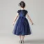 Starry Sky Navy Blue Flower Girl Dresses 2020 A-Line / Princess Scoop Neck Short Sleeve Sash Star Sequins Pearl Short Ruffle
