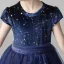 Starry Sky Navy Blue Flower Girl Dresses 2020 A-Line / Princess Scoop Neck Short Sleeve Sash Star Sequins Pearl Short Ruffle