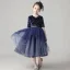 Chic / Beautiful Navy Blue Birthday Flower Girl Dresses 2020 Ball Gown Scoop Neck 1/2 Sleeves Sash Star Sequins Short Ruffle