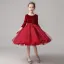 Chic / Beautiful Navy Blue Velour Birthday Flower Girl Dresses 2020 Ball Gown Scoop Neck 1/2 Sleeves Sash Sequins Glitter Tulle Short Ruffle
