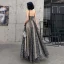 Sexy Schwarz Gold Durchsichtige Abendkleider 2020 Ballkleid Spaghettiträger Ärmellos Glanz Star Lange Rüschen Rückenfreies Festliche Kleider