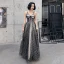 Sexy Schwarz Gold Durchsichtige Abendkleider 2020 Ballkleid Spaghettiträger Ärmellos Glanz Star Lange Rüschen Rückenfreies Festliche Kleider
