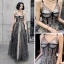 Sexy Schwarz Gold Durchsichtige Abendkleider 2020 Ballkleid Spaghettiträger Ärmellos Glanz Star Lange Rüschen Rückenfreies Festliche Kleider