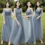 Abordable Bleu Ciel Robe Demoiselle D'honneur 2020 Princesse Dos Nu Feuille Appliques En Dentelle Longue Volants