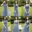 Abordable Bleu Ciel Robe Demoiselle D'honneur 2020 Princesse Dos Nu Feuille Appliques En Dentelle Longue Volants