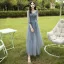Abordable Bleu Ciel Robe Demoiselle D'honneur 2020 Princesse Dos Nu Feuille Appliques En Dentelle Longue Volants