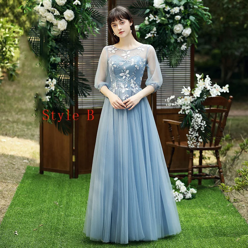knee length dresses for ladies Light Blue Lace Prom Dresses with Slit & Spaghetti Strap main image 0