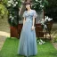 Abordable Bleu Ciel Transparentes Robe Demoiselle D'honneur 2020 Princesse Dos Nu Appliques En Dentelle Longue Volants