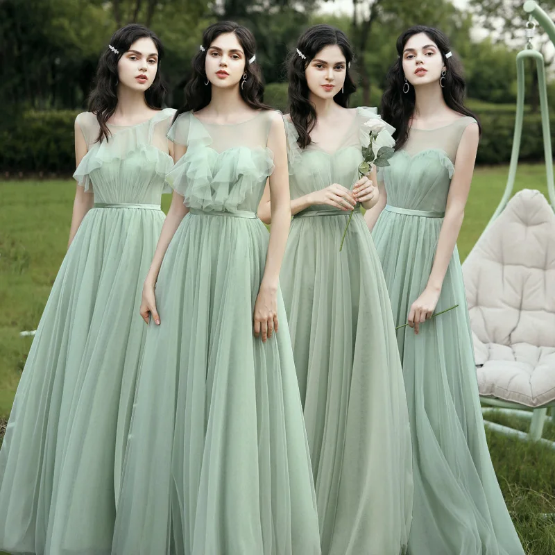 slim fit dress slacks Convertible Soft Tulle Sage Green Long Cheap Bridesmaid Dresses Online –  SposaDresses main image 1
