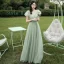 Affordable Mint Green See-through Bridesmaid Dresses 2020 A-Line / Princess Sleeveless Backless Sash Floor-Length / Long Ruffle
