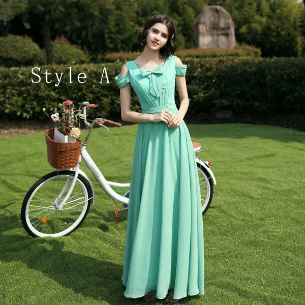 Affordable Mint Green Chiffon Bridesmaid Dresses 2020 A-Line / Princess Short Sleeve Backless Sash Floor-Length / Long Ruffle
