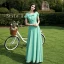 Affordable Mint Green Chiffon Bridesmaid Dresses 2020 A-Line / Princess Short Sleeve Backless Sash Floor-Length / Long Ruffle