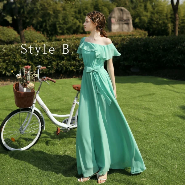 Affordable Mint Green Chiffon Bridesmaid Dresses 2020 A-Line / Princess Short Sleeve Backless Sash Floor-Length / Long Ruffle