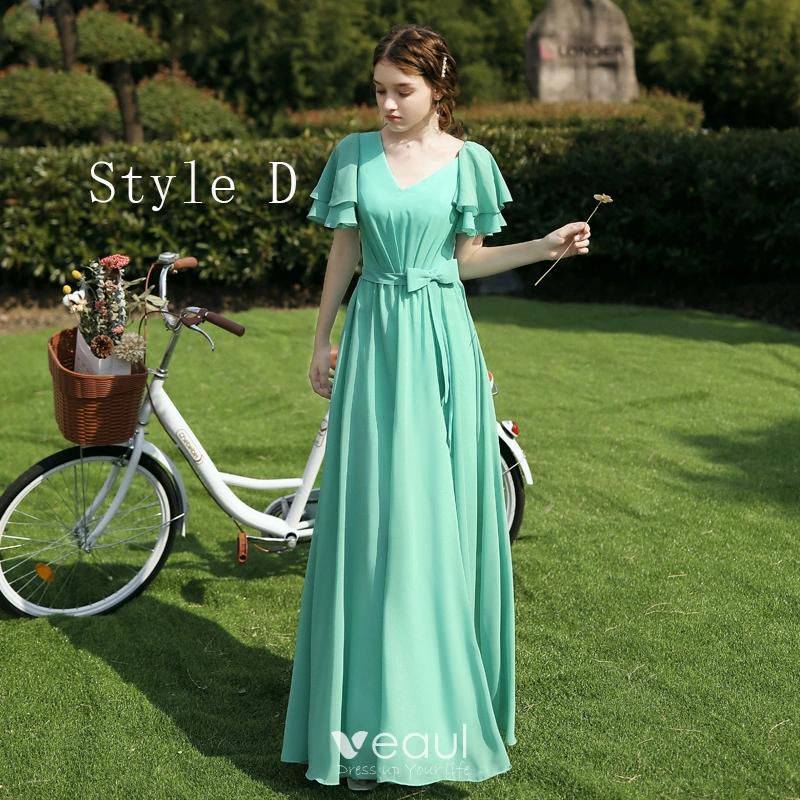 mint green chiffon bridesmaid dresses [$189.00 USD] Cora Embroidered Chiffon Dress