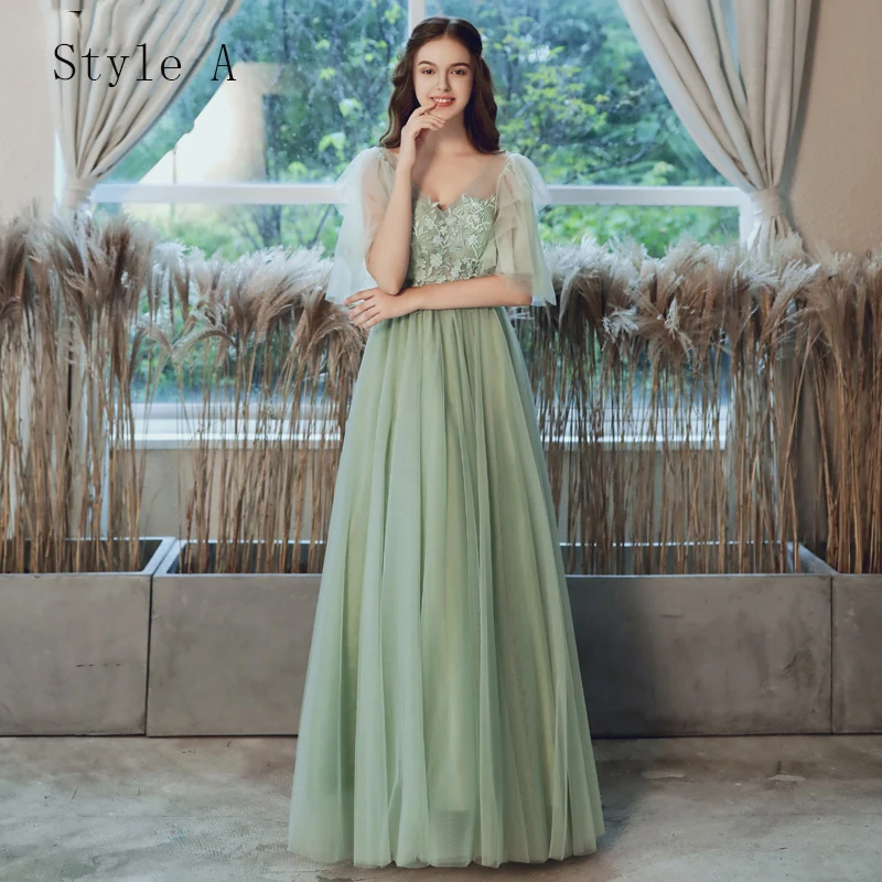 slim fit dress slacks Wedtrend Women Sage Green Satin Bridesmaid Dress A Line Square Neck Tea-Length Wedding Party Dress, Sage Green / US4 main image 0