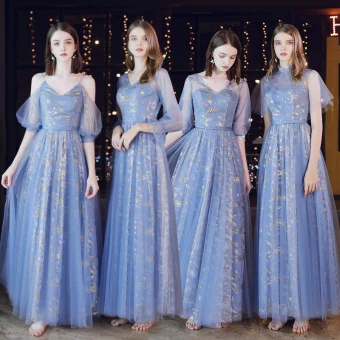 Abordable Océan Bleu Transparentes Robe Demoiselle D Honneur 2020 Princesse Dos Nu Glitter Tulle Longue Volants