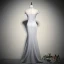 Chinese style Grey See-through Evening Dresses  2020 Trumpet / Mermaid High Neck Cap Sleeves Flower Appliques Lace Beading Floor-Length / Long Backless Formal Dresses