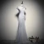 Chinese style Grey See-through Evening Dresses  2020 Trumpet / Mermaid High Neck Cap Sleeves Flower Appliques Lace Beading Floor-Length / Long Backless Formal Dresses