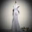 Chinese style Grey See-through Evening Dresses  2020 Trumpet / Mermaid High Neck Cap Sleeves Flower Appliques Lace Beading Floor-Length / Long Backless Formal Dresses