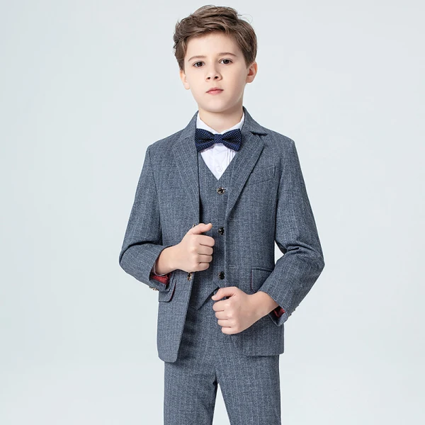 Modest / Simple Spotted Tie Grey Boys Wedding Suits 2020