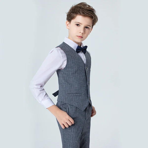 Modest / Simple Spotted Tie Grey Boys Wedding Suits 2020
