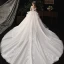 Chic / Beautiful Champagne Bridal Wedding Dresses 2020 Ball Gown Off-The-Shoulder Short Sleeve Backless Appliques Lace Beading Glitter Tulle Cathedral Train Ruffle