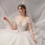 Chic / Beautiful Champagne Bridal Wedding Dresses 2020 Ball Gown Off-The-Shoulder Short Sleeve Backless Appliques Lace Beading Glitter Tulle Cathedral Train Ruffle