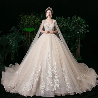 Romantic Champagne See Through Bridal Wedding Dresses 2020 Ball Gown Scoop Neck Sleeveless Backless Appliques Lace Beading Glitter Tulle Watteau Train Ruffle