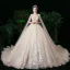 Romantic Champagne See-through Bridal Wedding Dresses 2020 Ball Gown Scoop Neck Sleeveless Backless Appliques Lace Beading Glitter Tulle Watteau Train Ruffle