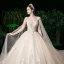 Romantic Champagne See-through Bridal Wedding Dresses 2020 Ball Gown Scoop Neck Sleeveless Backless Appliques Lace Beading Glitter Tulle Watteau Train Ruffle