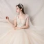 Romantic Champagne See-through Bridal Wedding Dresses 2020 Ball Gown Scoop Neck Sleeveless Backless Appliques Lace Beading Glitter Tulle Watteau Train Ruffle