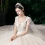 Romantic Champagne See-through Bridal Wedding Dresses 2020 Ball Gown Scoop Neck Sleeveless Backless Appliques Lace Beading Glitter Tulle Watteau Train Ruffle