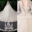Romantic Champagne See-through Bridal Wedding Dresses 2020 Ball Gown Scoop Neck Sleeveless Backless Appliques Lace Beading Glitter Tulle Watteau Train Ruffle