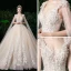 Romantic Champagne See-through Bridal Wedding Dresses 2020 Ball Gown Scoop Neck Sleeveless Backless Appliques Lace Beading Glitter Tulle Watteau Train Ruffle