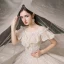 Élégant Champagne Transparentes La Mariée Robe De Mariée 2020 Robe Boule Encolure Carrée Manches Courtes Dos Nu Appliques En Dentelle Glitter Tulle Perlage Cathedral Train Volants